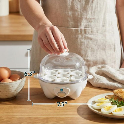 Elite Gourmet Rapid Egg Cooker - Perfectly Cook 7 Hard, Medium, Soft Boiled Eggs | Auto Shut-Off & Recipe Booklet, White