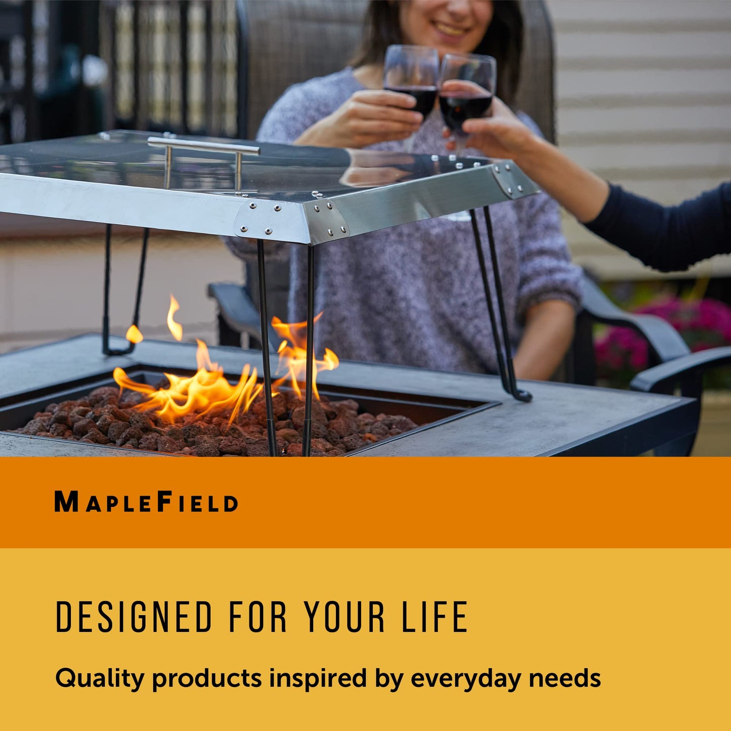 Maplefield Stainless Steel Fire Pit Heat Deflector – Outdoor Heat Shield for Tabletop & Camping Stove
