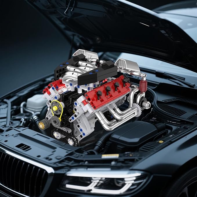 V8 Engine Model Kit That Works with LED Light and APP Control Collectible Set for Adults Visible Car Engine Building Engineering STEM Projects for Kids Boys (700 PCS)