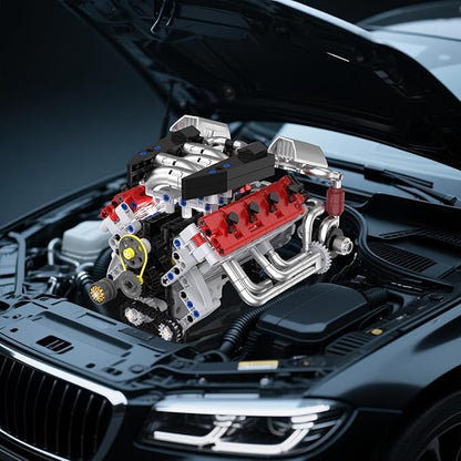 V8 Engine Model Kit That Works with LED Light and APP Control Collectible Set for Adults Visible Car Engine Building Engineering STEM Projects for Kids Boys (700 PCS)