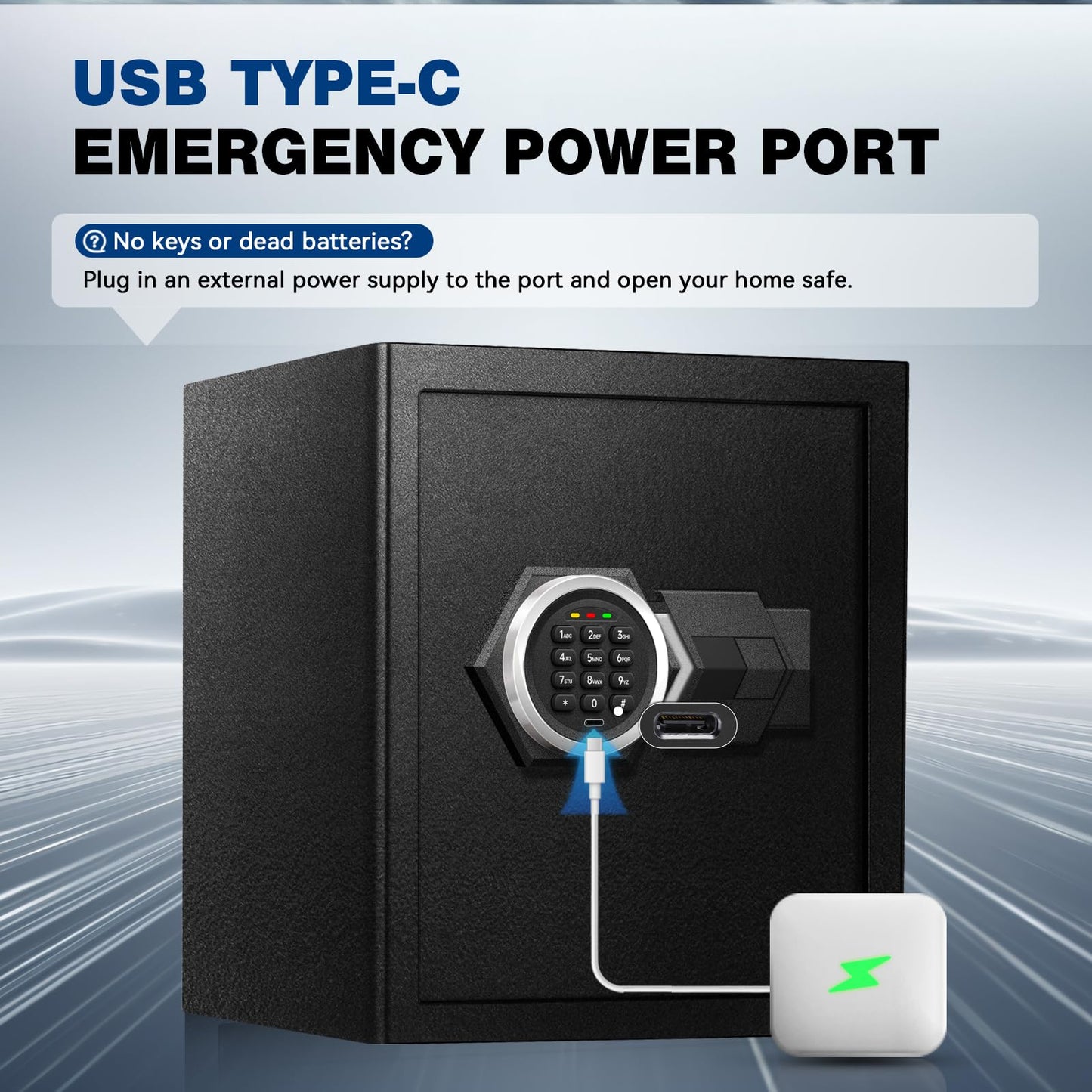 Fdsutvit Fireproof Home Safe Box- Steel Digital Combination Lock Security Box with Type-C Backup & Sensor Light, Key Lock Safety Box for House Office Documents Money Jewelry Handgun - Black 2.8 Cu Ft