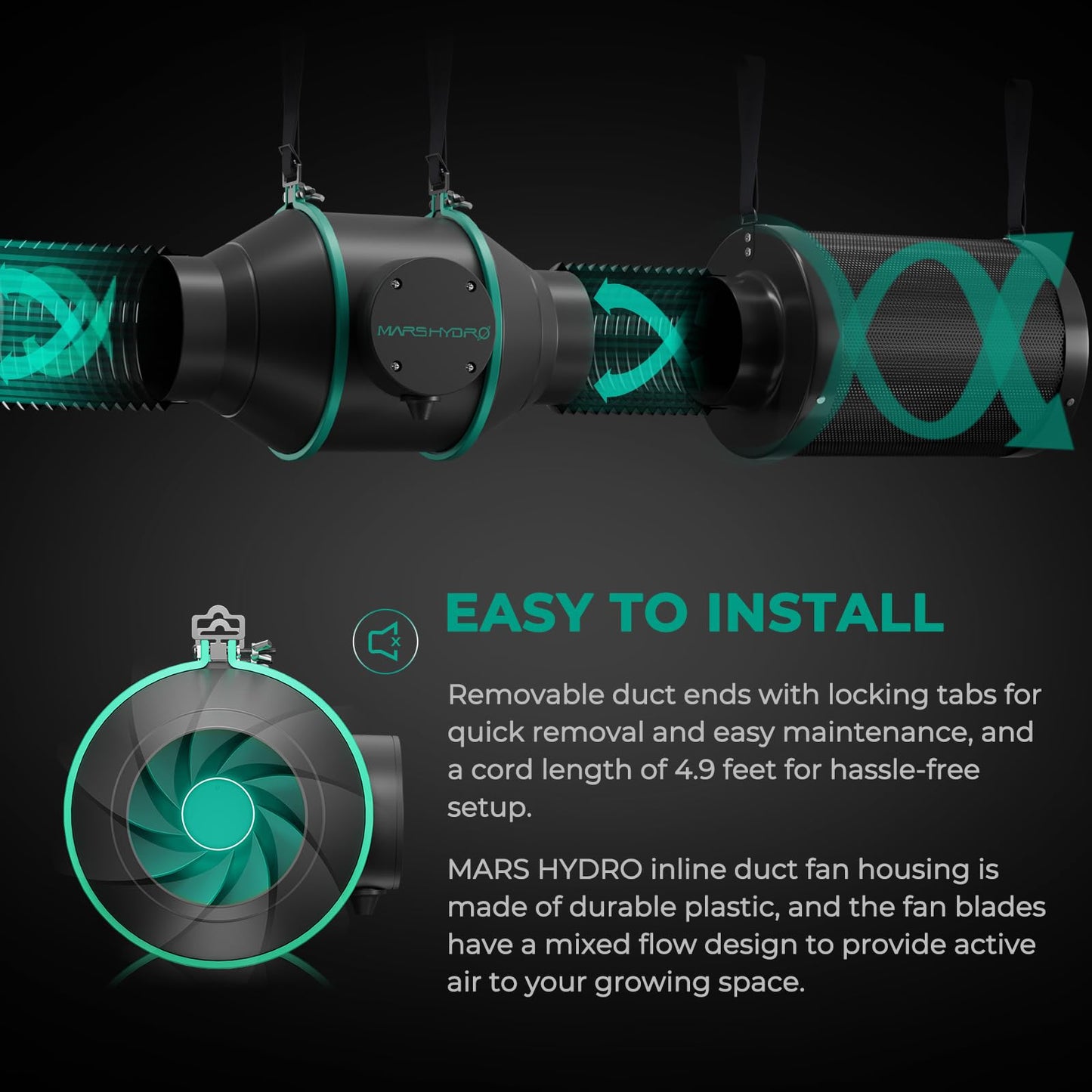 MARS HYDRO 4 Inch Air Filtration Kit, Inline Duct Fan with iControl Temperature & Humidity Controller, App Remote Control, Carbon Filter Combo +25Ft Ducting, Grow Tent Hydroponics Ventilation System