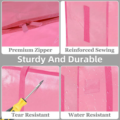 Skiennix Extra Large Heavy Duty Moving Bags - Waterproof Storage Totes with Handles & Zippers | Foldable for College Dorms (Pink)
