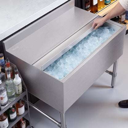 VEVOR Commercial Ice Bin, 134.7 Qt Max Capacity, 36 x 24 x 33 Inch Stainless Steel Ice Chest with Sliding Lid, 24H Long-Lasting Insulation, Cooler Cart Cocktail Unit for Bar Restaurant Pub, NSF