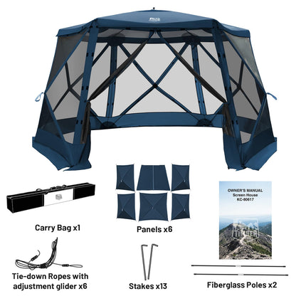 Timber Ridge Pop Up Gazebo Tent, 12.1 x 10.5 ft, Waterproof Screen House with Wind Panels, UV Protection, Navy Blue