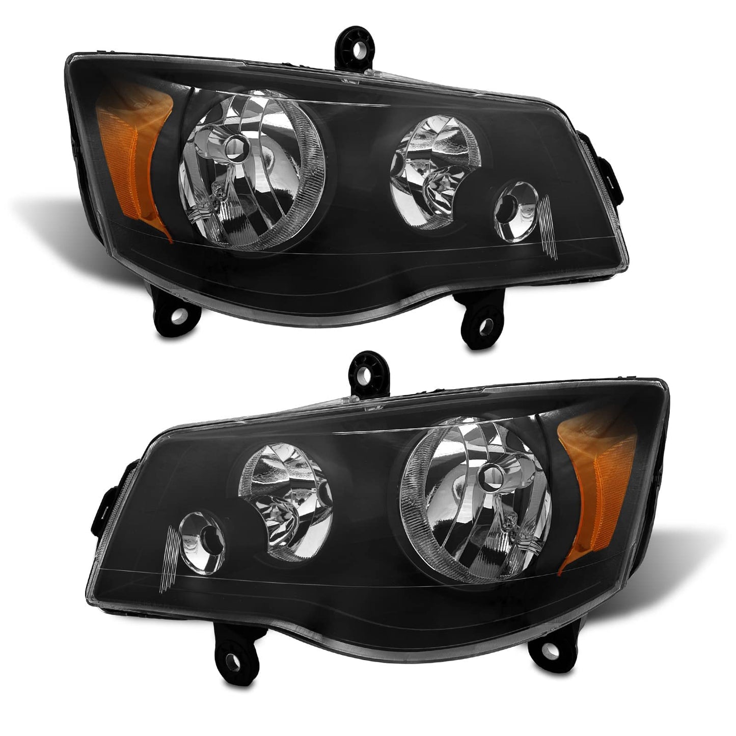 ADCARLIGHTS 2011 2012 2013 2014 2015 2016 2017 2018 Dodge Grand Caravan Headlight Assembly Black Housing for 2008-2016 Chrysler Town & Country with Amber Reflector Headlamp Replacement Pair