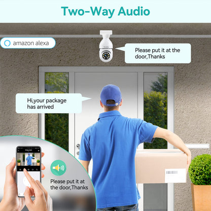 2K/3MP Light Bulb Security Camera, 5G& 2.4GHz WiFi Alexa E27 360° Light Socket Camera for Outdoor, Wireless WiFi Home IP Camera with Motion Tracking Alarm, Color Night Vision,Two-Way Talk