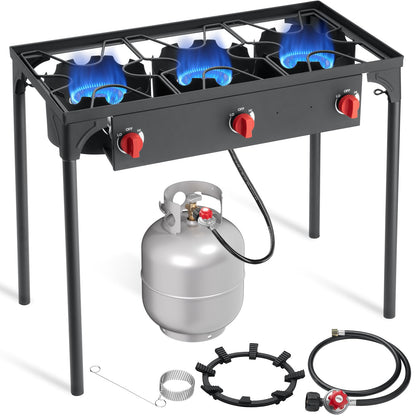 SKOK 3 Burner Propane Stove - Portable Camping Stove with 225,000 High Efficiency Propane Burner，Outdoor Stove for Camping, Backyard, Picnic