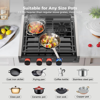 CAMPLUX Elite RV Stove 3 Burners, 21,000 BTU Propane Cooktop with Tempered Glass Cover & Flame Failure Protection, 21-Inch Slide-In Gas Rangetop for RVs, Campers, Motorhomes, and Boats, Black