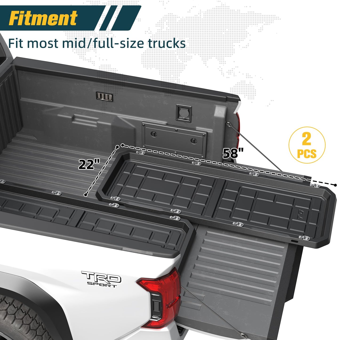Trumgeta Slide-Out Truck Bed Cargo Tray Fit for Mid-Size & Full-Size Pickup, Fast-Drain Channel & Safer Wrapped Edges, Cargo Storage System with Easy Tailgate Access