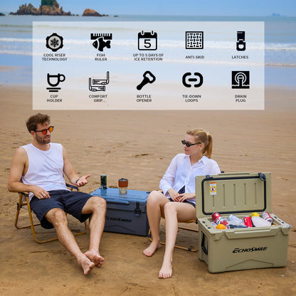 EchoSmile 25/30/35/40/60/75 Quart Rotomolded Cooler, Built to Stand up to The Rigors of The Journey