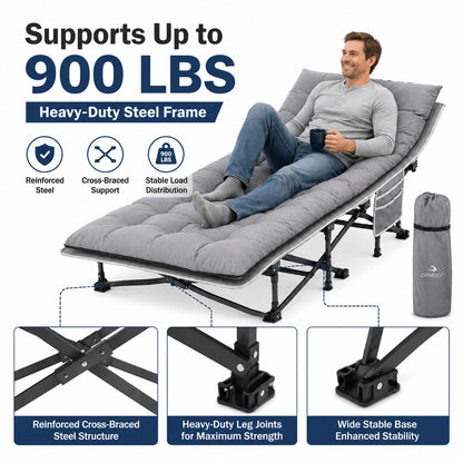 DRMOIS Camping cots, Oversized 32inch Width Portable Foldable Outdoor Bed for Adults Kids, Cot for Traveling Gear Supplier, Office Nap,Support 900 lbs-with Sleeping Pad Mattress-Grey, XXL Size