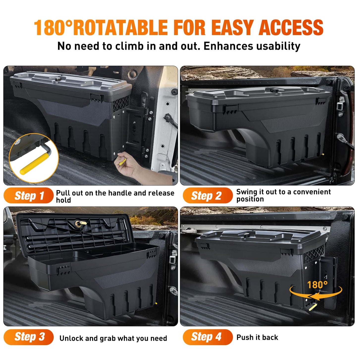 Nilight Truck Bed Tool Box Right Passenger Side Truck Tool Box Fit for Ford F-150 1999-2014 ABS Swing Case Truck Bed Storage Box with Lockable Lid Waterproof Wheel Well Toolbox Black