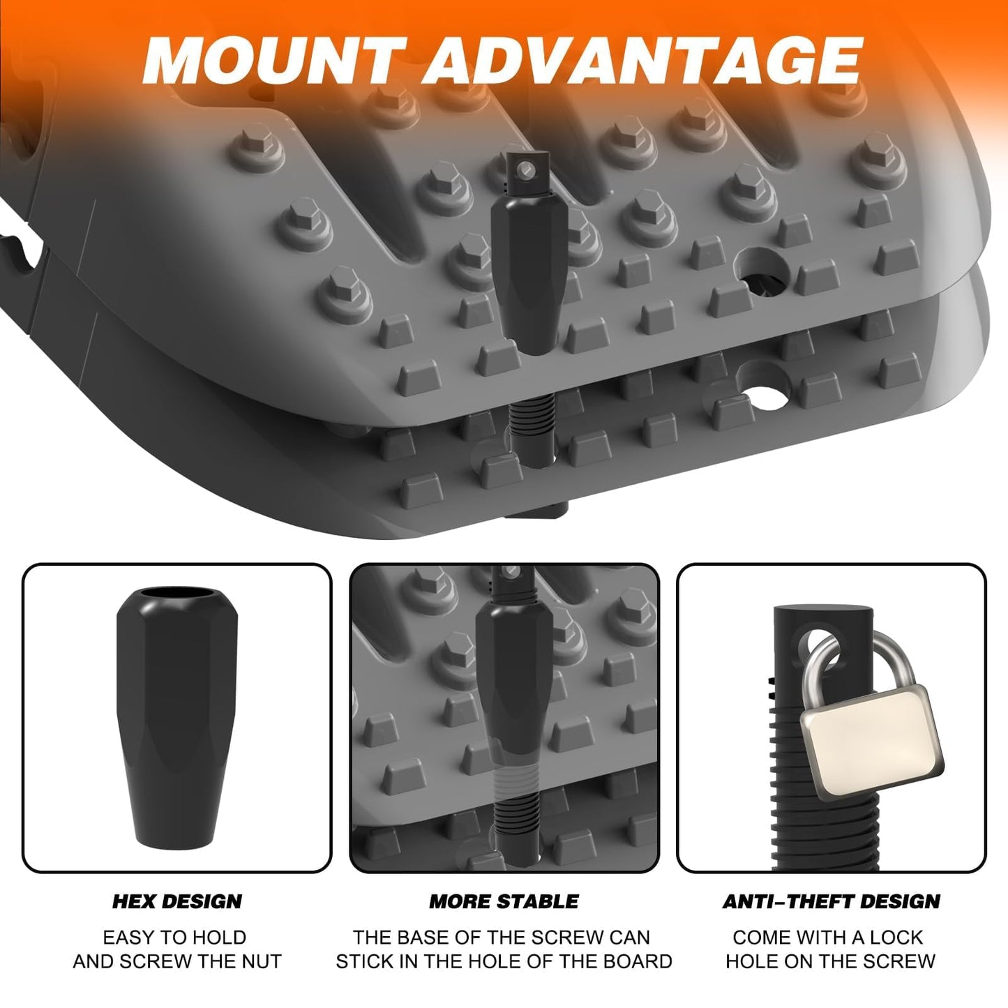 ALL-TOP Recovery Traction Boards, 2PCS & Mounting Kit, Reinforced Off Road Bendable Tire Friction Tracks (3rd Gen, Gray)