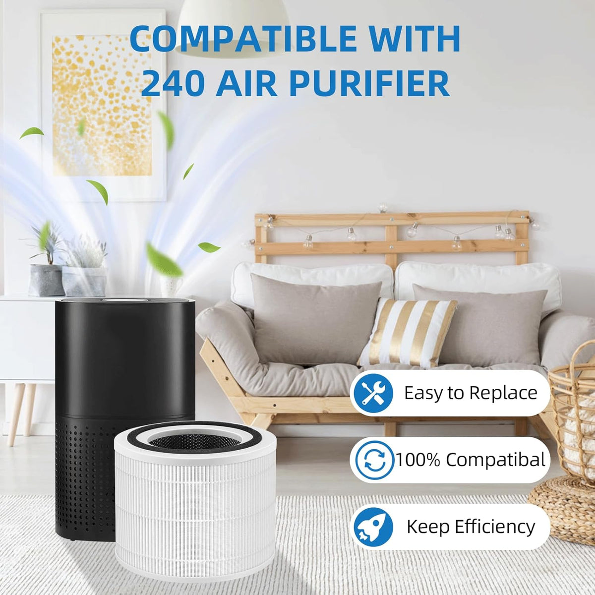 APPLIANCEMATES 240 True Filter Replacement - 3-in-1 Activated Carbon Filter, 2 Pack for PuroAir 240
