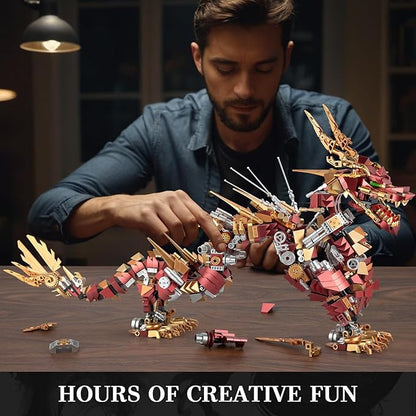 HIGH GODO Dragon Building Blocks Sets for Adults Red Mechanical Dragon Animal Building Model Collectible Display Toys Cool Toys Gifts for Fans Teens 14+ (1596 Pieces)