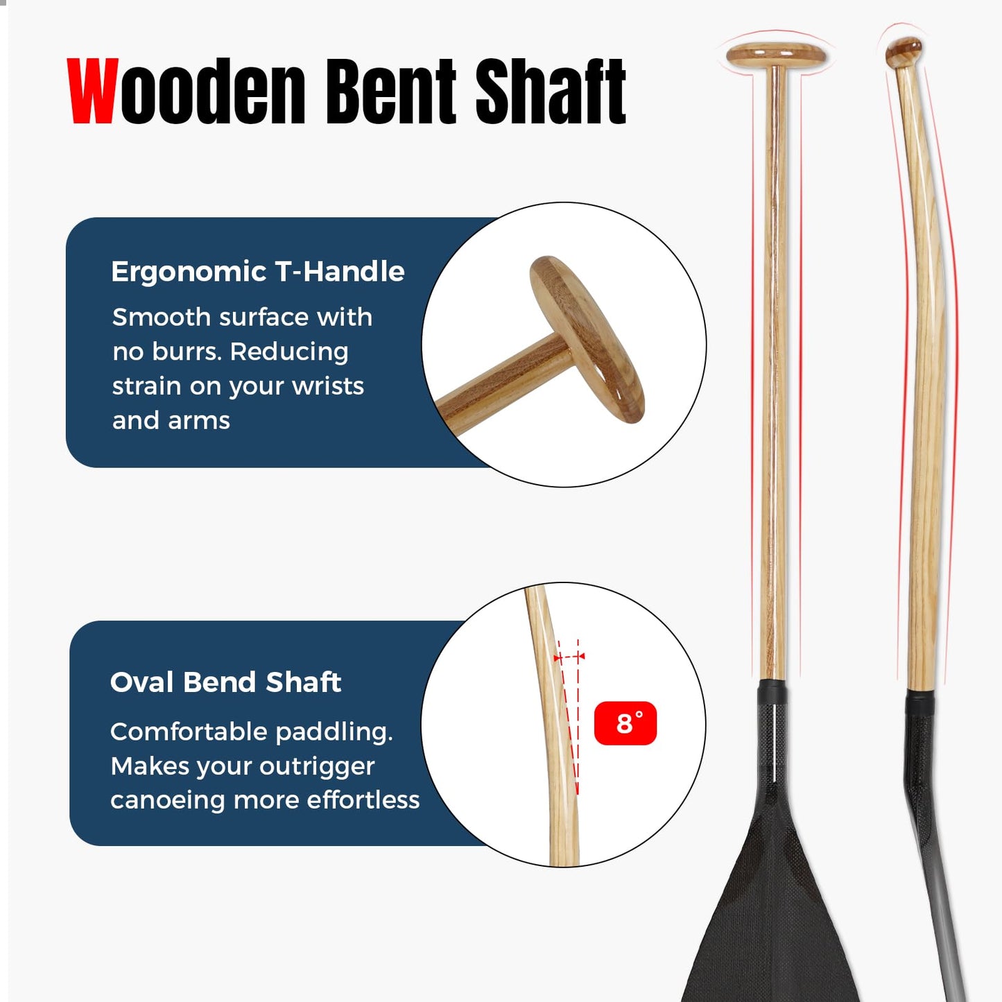 LINGVUM Hybrid Outrigger Canoe Paddle with Wooden Shaft and Carbon Fiber Blade, Lightweight and Durable OC Paddle, 48"