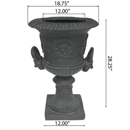 PETALORE Antique Gray Large Urn Planter Outdoor, Tall Pedestal Planters for Outdoor Plants, Classic Roman Garden Urn Flower Pot with Square Base, Magnesium Oxide Faux Stone Planter for Patio or Porch