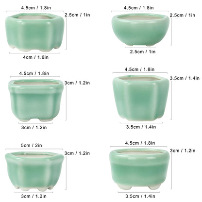 Bonsai Planter 1.8 inch (4.5cm) Mini Succulent Glazed Pots Set of 18 Green