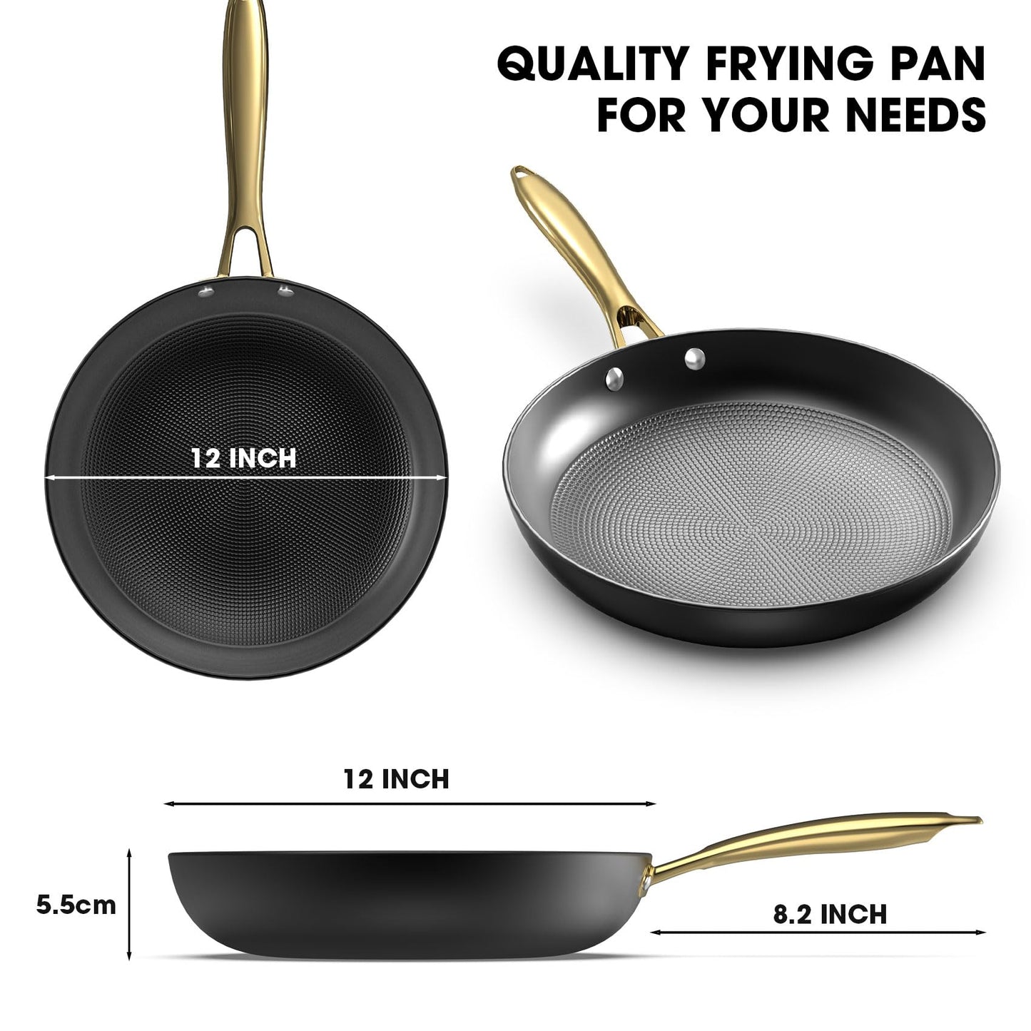 imarku Cast Iron Skillets, 12 Inch Cast Iron Pan, Professional Non Stick Frying Pans Long Lasting Nonstick Frying Pan Nonstick Pans Stay Cool Handle Easy Clean, Unique Birthday Gifts for Women/Men