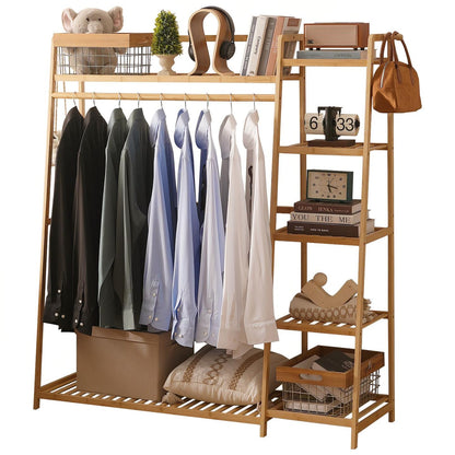 Baveke Bamboo Clothing Garment Rack Frame Made of FSC-Certified Bamboo, 7 Tier Storage Shelf Coat Clothes Hanging Rack, Portable Wardrobe Closet Organizer, Shoe Storage Shelves for Bedroom, Natural