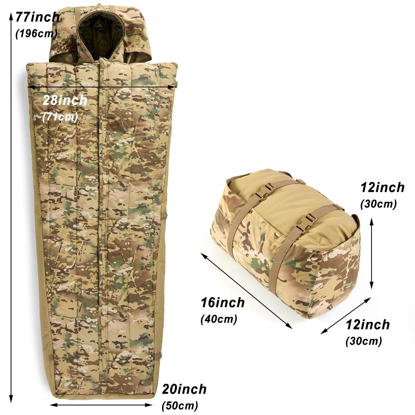 MT British Army Pattern 1958 Style Sleeping Bag – Military Tactical Roll-up Sleep System with Compression Sack, Waterproof & Warm, Outdoor Survival Gear Multi-Terrain
