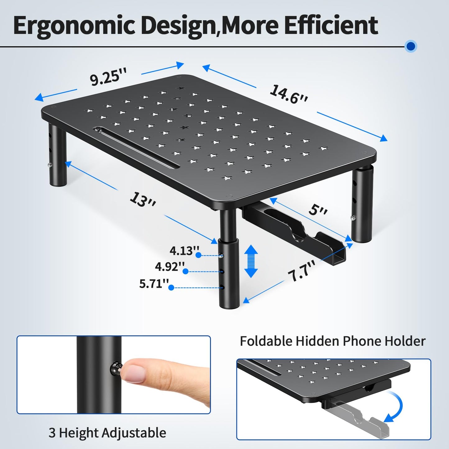 Zimilar 2 Pack Monitor Stand , 3 Height Adjustable Stand with Unique Star Mesh for Computer, Laptop, Printer, Notebook, iMac, Premium Metal Monitor Risers for 2 Monitors