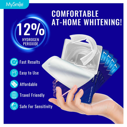 MySmile 7 Treatments Prefilled Teeth Whitening Trays Kit with 12% Hydrogen Peroxide Whiter Gel for Sensitive Tooth, Fast-Result Vegan Teeth Whitener Tooth Stain Remover, Mint Flavor