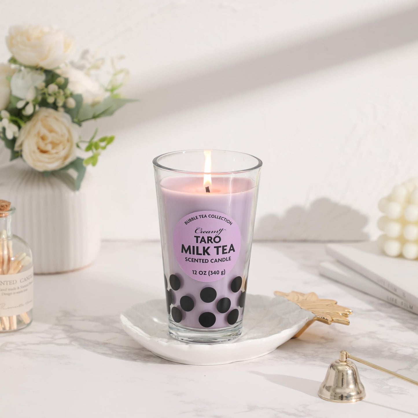 Boba Tea Candle,Taro Boba Tea Scented Candle,Bubble Candle,Valentines Day Brithday Funny Food Candles Gifts for Milk Tea Lovers,Taro 12oz