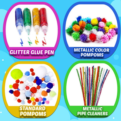 Goody King Arts and Crafts Supplies for Kids - Craft Art Supply Jar Kit for Student Age 4 5 6 7 8 9 10 Year Old Crafting Activity - Collage Arts Set for Toddlers Preschool DIY Classroom Home Project