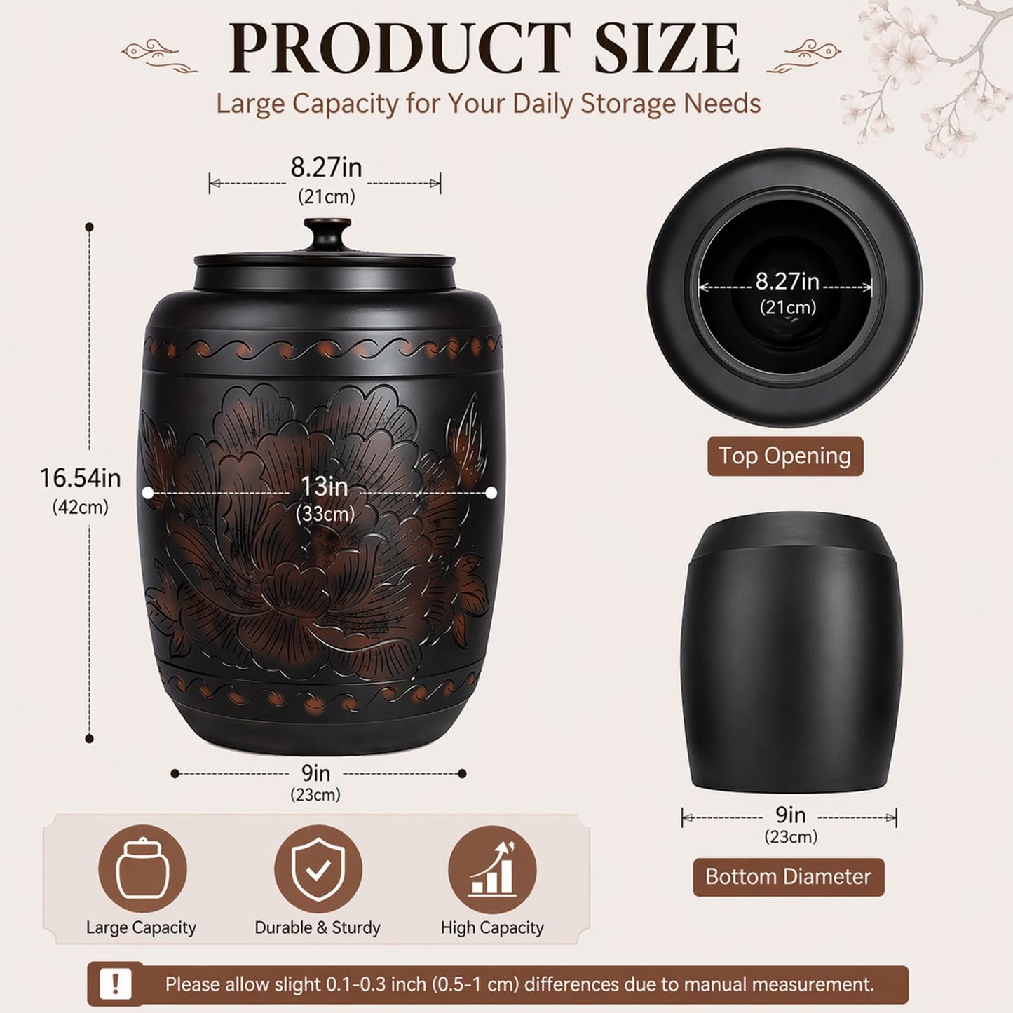 BDKNBHG Ceramics Rice Jar - Ceramic Rice Dispenser Container Large Food Storage Canister, Dispenser with Airtight Lid Grain Containers Bucket