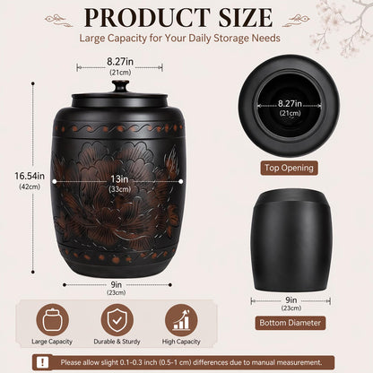 BDKNBHG Ceramics Rice Jar - Ceramic Rice Dispenser Container Large Food Storage Canister, Dispenser with Airtight Lid Grain Containers Bucket