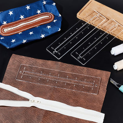 PH PandaHall 6pcs 3 Sizes Zipper Making Template Set, Clear Patchwork Ruler Sewing Tools, Acrylic Zip Pocket Templates for Leather Lace-in Boot Inserts, Bag DIY Crafts