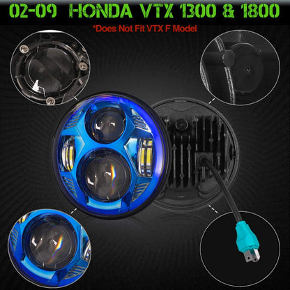 SLK-Customs VTX 5 3/4" LED Headlight Kit with Bracket and Hardware - Plug and Play Daymaker - Compatible with Honda VTX non F models (Red)