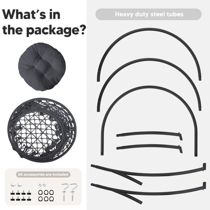 SUNCREAT Indoor Hammock Swing Chair with Stand, Hanging Chair Outdoor with Stand, 330 lbs Capacity, Patented, Grey
