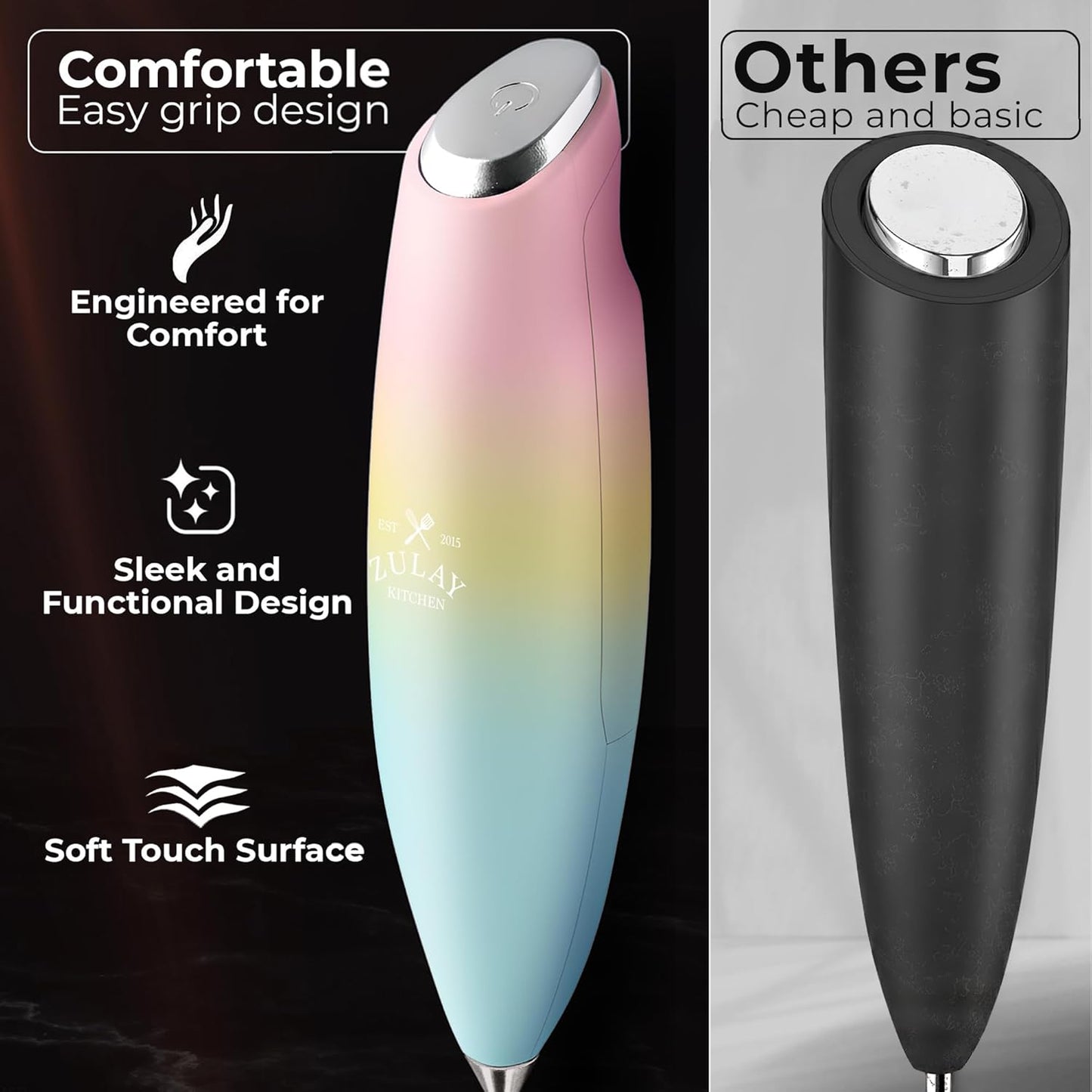 Zulay Kitchen Tornado Triple Whisk Milk Frother - Handheld Foam Maker for Coffee, Lattes & Matcha - Includes 4 Duracell Batteries