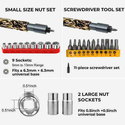 Muti-Functional Axe, Shovel, Saw Knife Kit, 5Cr13 Martensitic Stainless Steel Axe Head, 7075 Aluminum Camping Hatchet. Secure Locking Collar Hatchet.