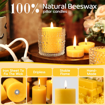 4 Pack Natural Beeswax Pillar Candles,2x2in 100% Pure Beeswax Candles-80 Hours Long Burning,Unscented Bees Wax Candles for Home,Prayer,Emergency,Dripless Smokeless Organic Pillar Candles Bluk