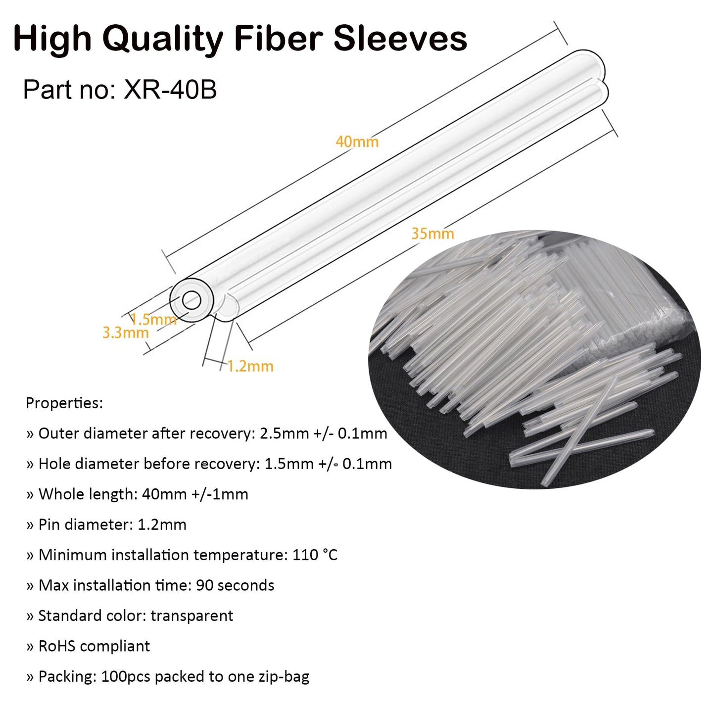 Hagietek Fiber Optic Fusion Splice Protection Sleeve Clear for Single Fiber OD2.5mm 40mm After Shrinking- 2500PCS with Storage Box