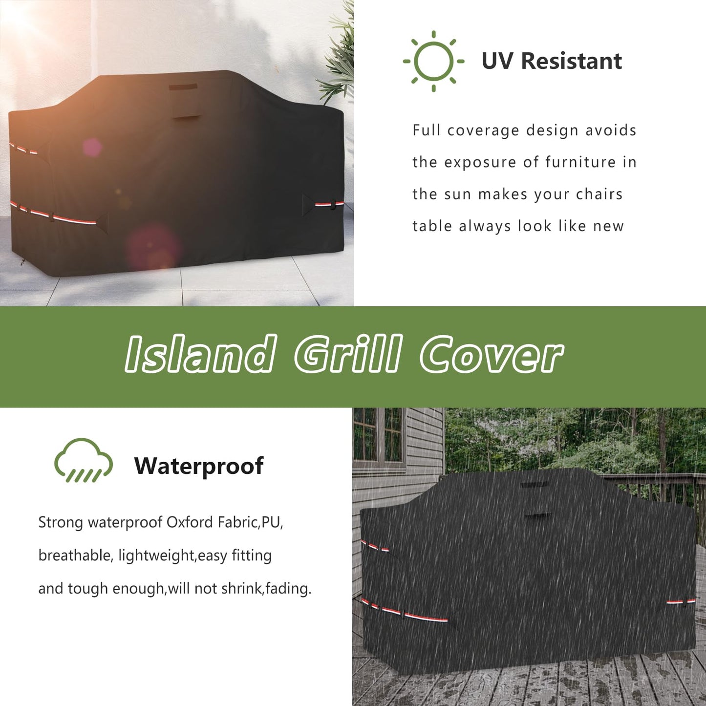 Osileyo 110 Inch Island Grill Cover - 600D Heavy Duty Waterproof All Weather Protection Outdoor Cover,Black