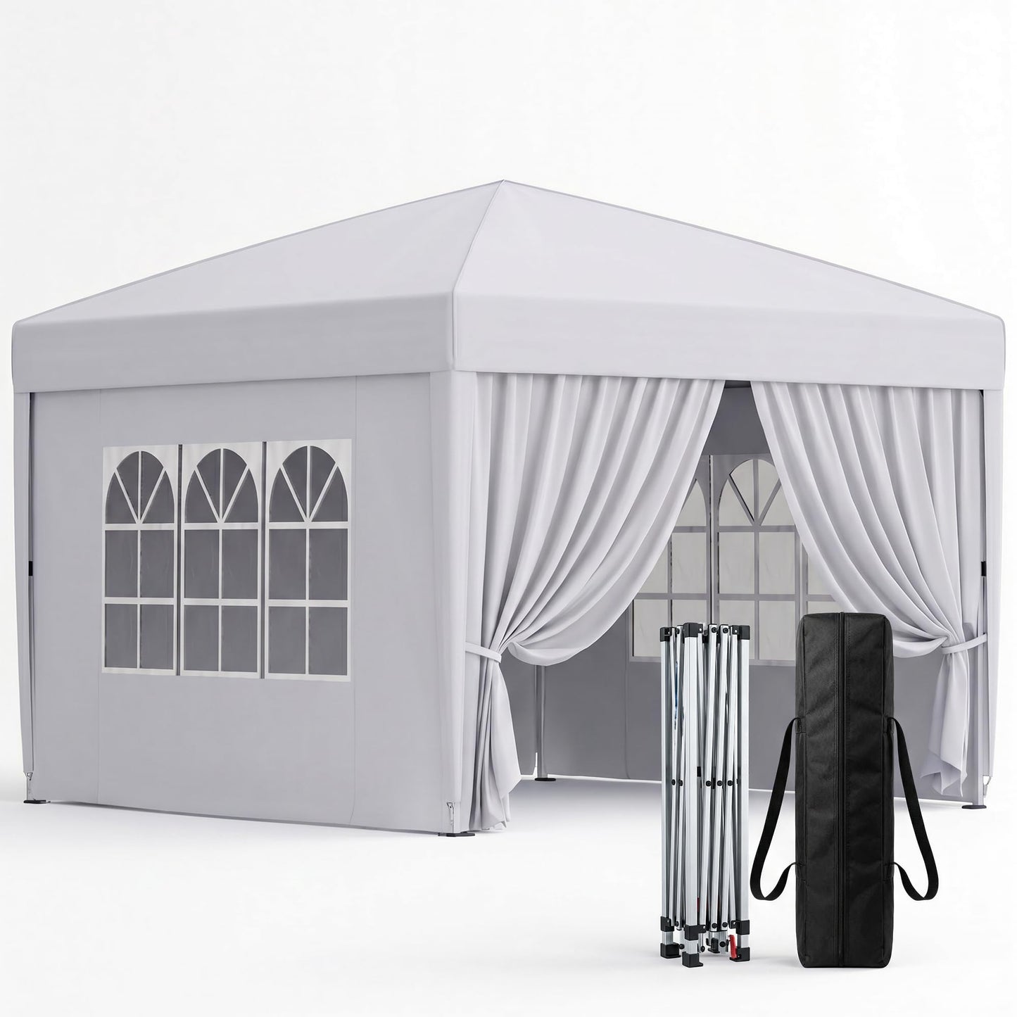 KIGOTY 10x10 FT Portable Pop Up Canopy Tent, Adjustable Height Instant Gazebo with Sidewalls, One-Push Setup Outdoor Canopy for Camping, Parties, Vendor Events (White, 3m × 3m)