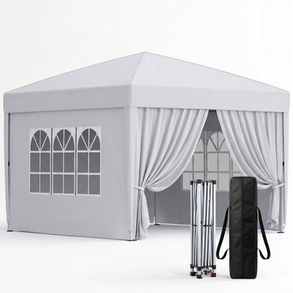KIGOTY 10x10 FT Portable Pop Up Canopy Tent, Adjustable Height Instant Gazebo with Sidewalls, One-Push Setup Outdoor Canopy for Camping, Parties, Vendor Events (White, 3m × 3m)