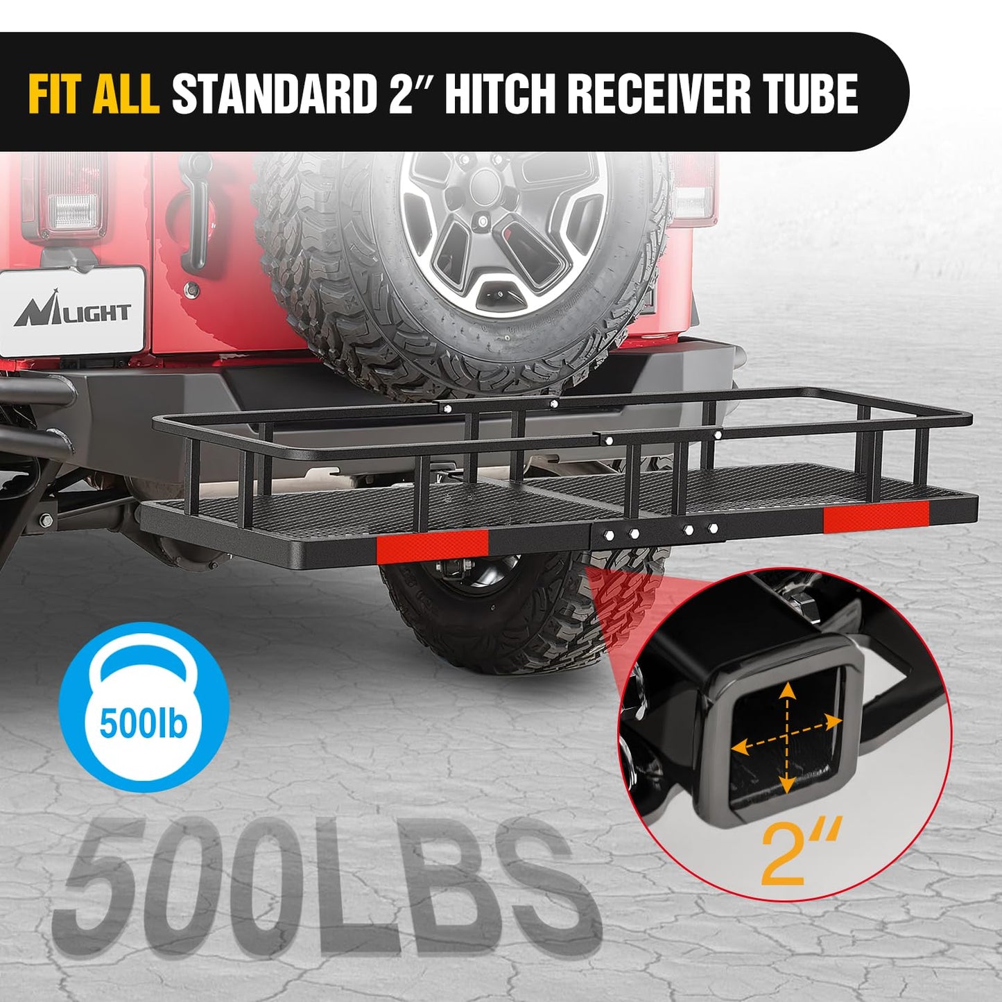 Nilight 60" x 20"x 7.87" Hitch Cargo Carrier & 5/8" Pin Clip Fits 2-Inch Receiver 500 Lbs Heavy Duty Capacity Luggage Basket Fold Up for SUV Pickup Camping Traveling