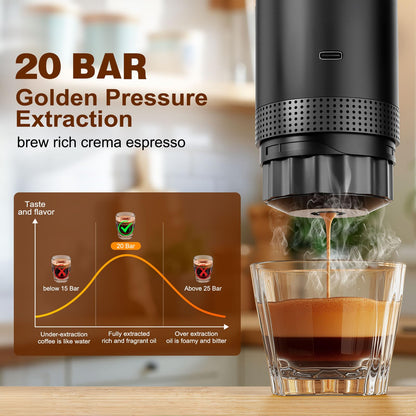 Zordin Portable Battery Espresso Coffee Maker for Travel, 20 bar Mini Car Espresso Machines, 3-in-1 Self-Heating Electric Espresso Maker, USB-C Ground Coffee & Capsule Pod(Ns&DG) RV, Hiking, Office