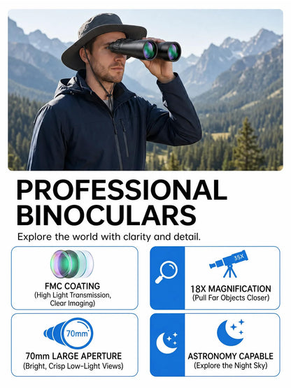 18x70 High Power Binoculars for Adults, Professional 70mm Large Aperture for Astronomy & Stargazing, Ultra-Bright Long Range Binoculars for Low Light & Coastal Observation