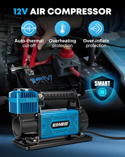 Kohree 12V Air Compressor, 7.06 CFM Fast Tire Inflator, Heavy Duty Tire Pump with Max 150 PSI for Offroad Truck, RV, 4x4 Vehicles