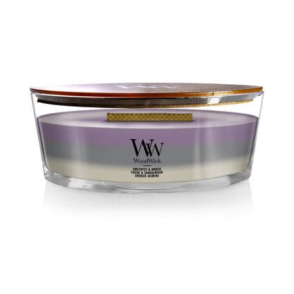 WoodWick Amethyst & Amber Gifts for Women and Men, 16 oz Ellipse Trilogy Candle with Crackling Wick