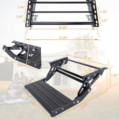 RV Step, 1-Step, Manual Foldable RV Steps, 400 LBS Load Capacity, Retractable Aluminum Alloy Camper Steps, Thickened Steel Plate Trailer Steps, Non-Slip Design, Ideal for RV, Trailer, Camper, Black