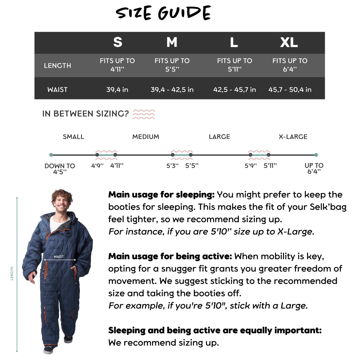 Selk'bag Pro Wearable Sleeping Bag I Outdoor and Indoor Sleeping Bag for Camping, RV Trips, Travelling, Hammocks, Backpacking, Lounging (Blue Navy, Large)