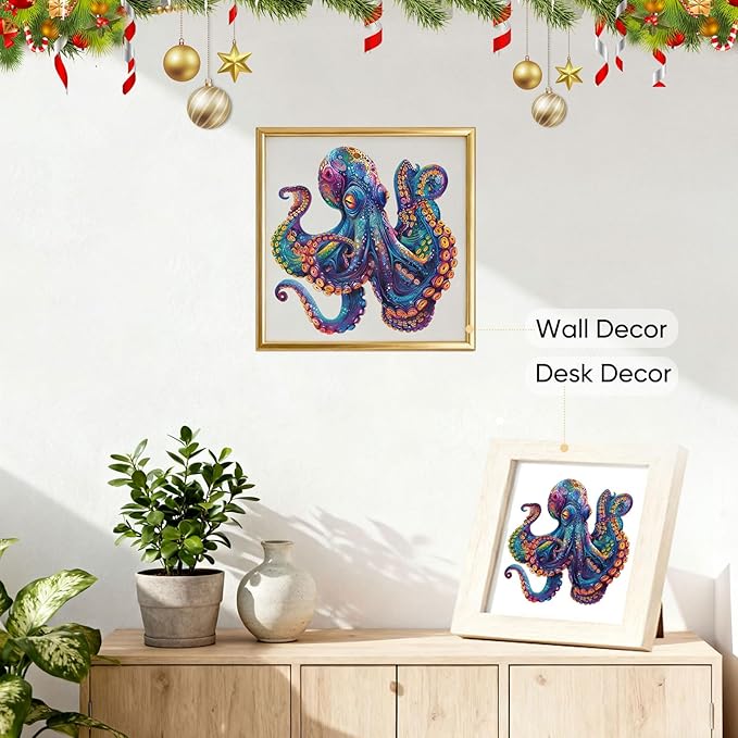 Qiuenisray Wooden Puzzles for Adults 1000 Pieces Octopus Ocean Jigsaw Puzzles FSC Certified Unique Shape Adult Puzzles Pieces Wall Decor for Family Game 23.4x23.5 in